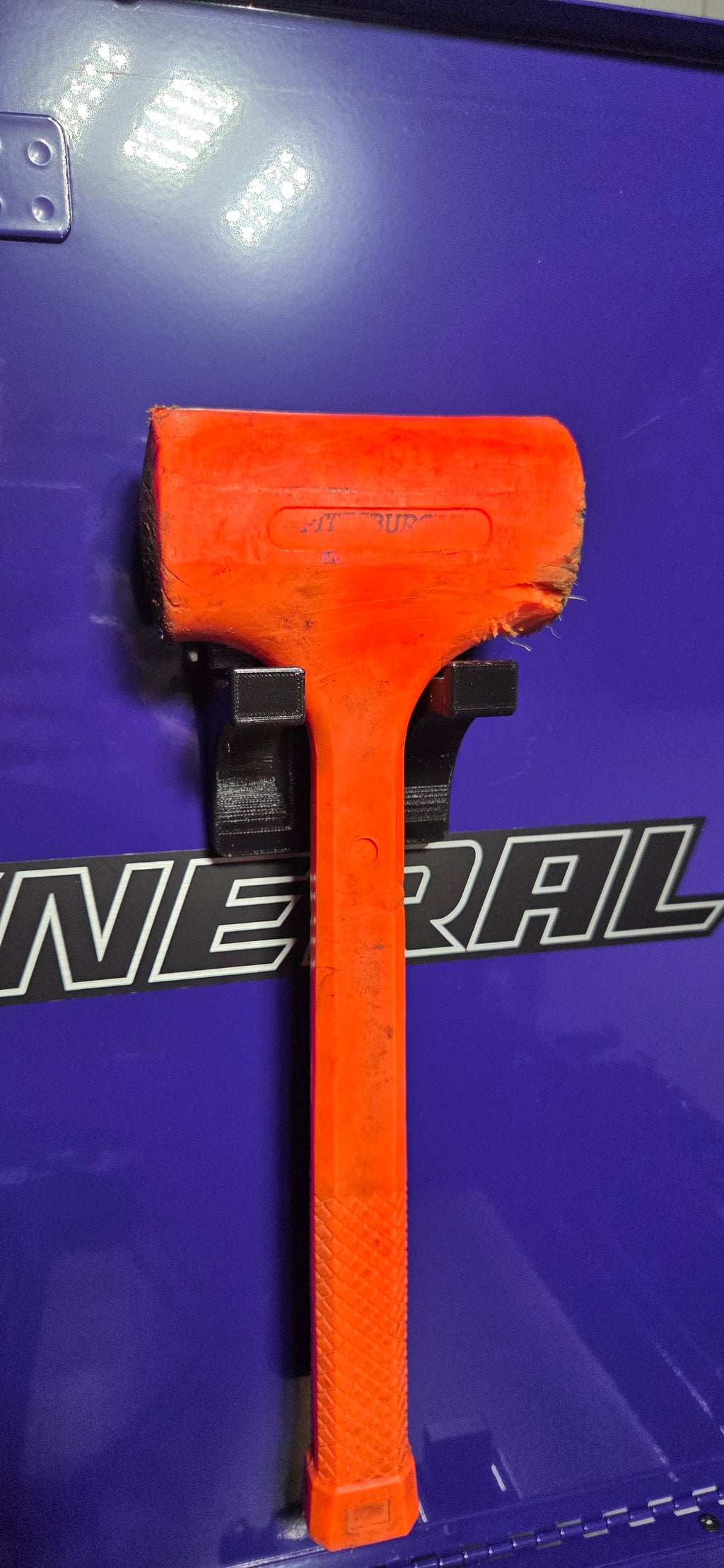 Tool Cart Hammer Holder Clips On or Magnetic Black PETG Organizer of US General tool carts and similar toolboxes giving you a