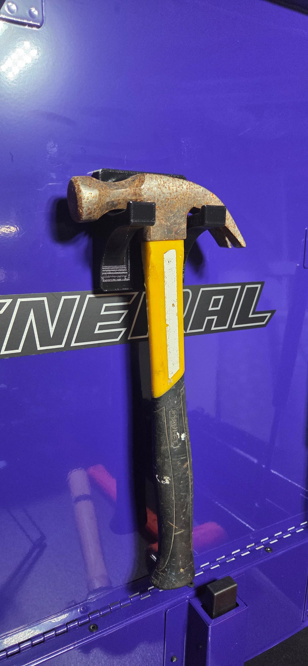 Tool Cart Hammer Holder Clips On or Magnetic Black PETG Organizer This D printed hammer holder clips directly onto the edge of US