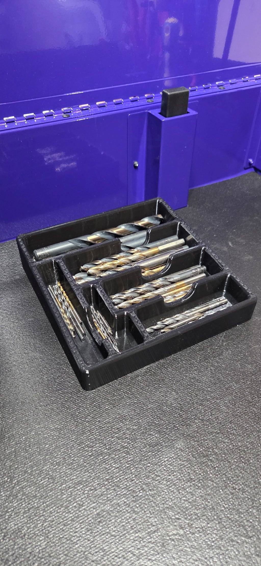 Drill Bit Tray Compartment Drawer Organizer Black PETG it drops into most toolbox drawers or sits on the bench without sliding