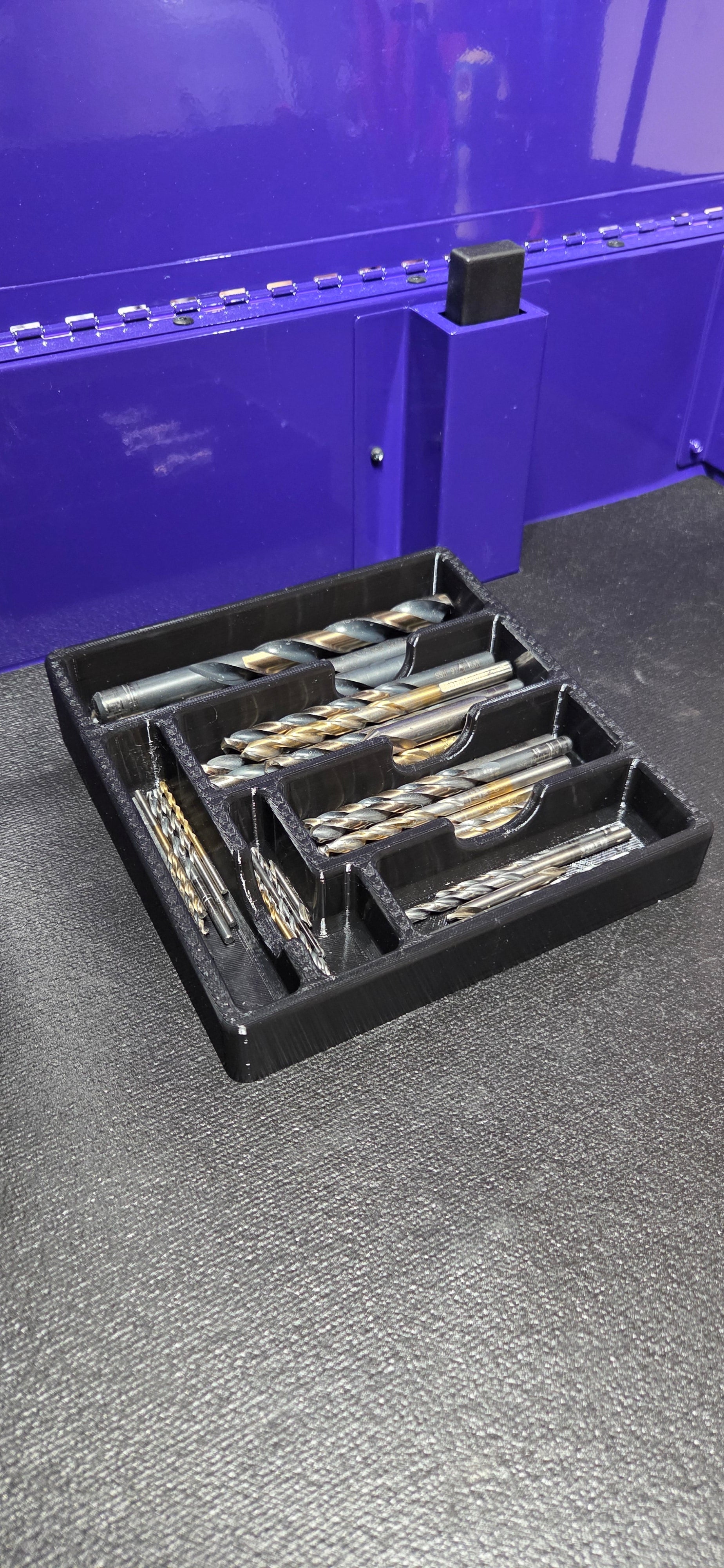 Drill Bit Tray Compartment Drawer Organizer Black PETG it drops into most toolbox drawers or sits on the bench without sliding