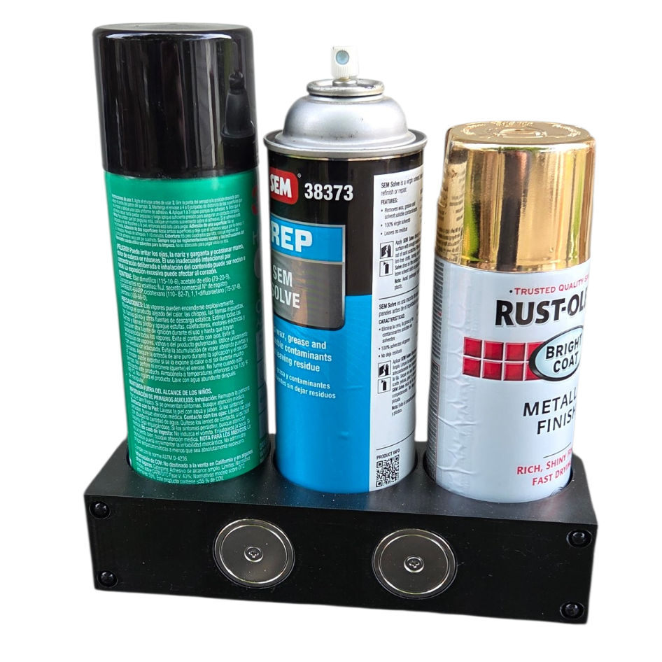 Tool Cart Can Holder | Clip-On or Magnetic Organizer for 3 Aerosol Cans