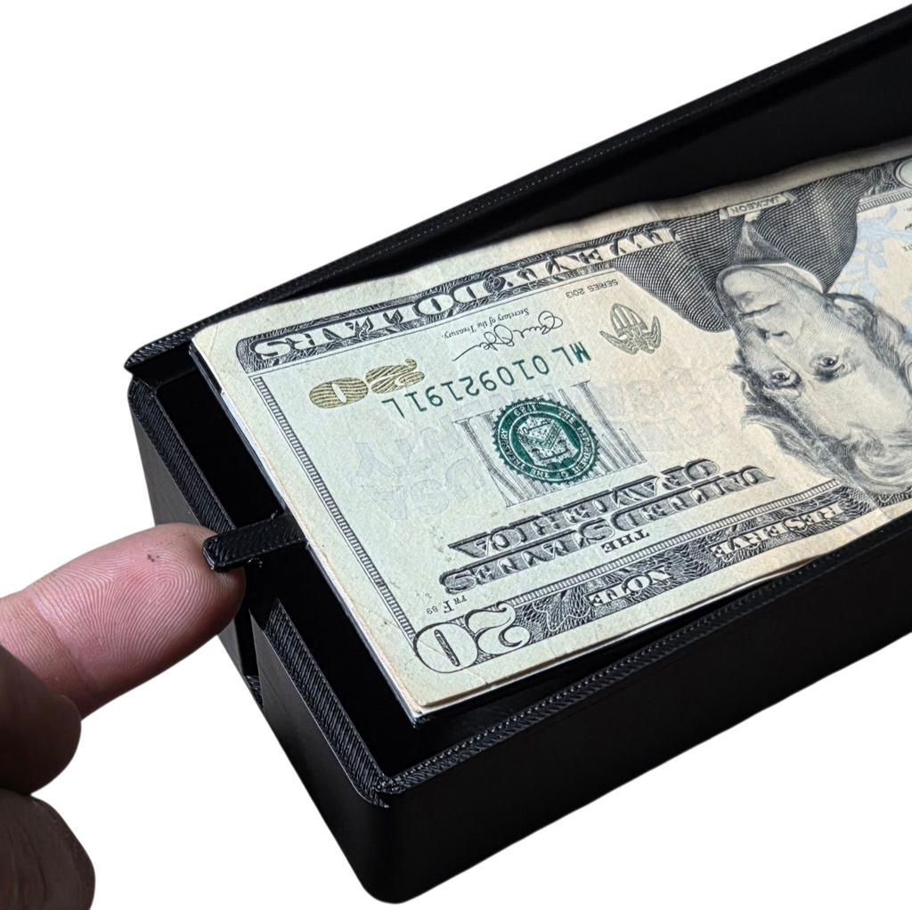 Cash Box SlideTop Money Holder for USD This PLA cash box features a smooth slideopen top and a lower bill tray with a tab so you