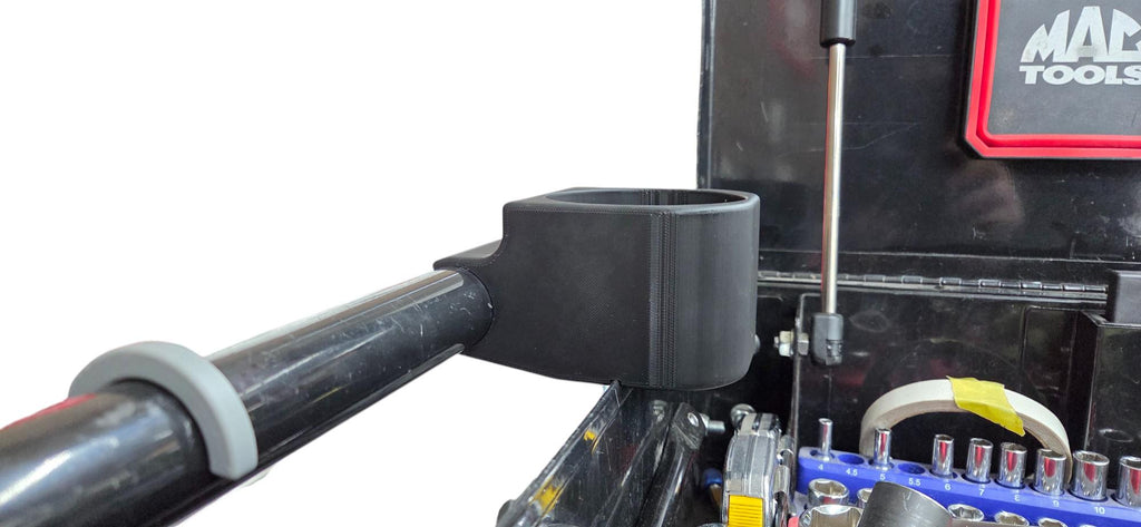 D Printed Cup Holder ClipOn Garage Toolbox Drink Holder Black PETG D printed cup holder clips securely onto your toolbox giving