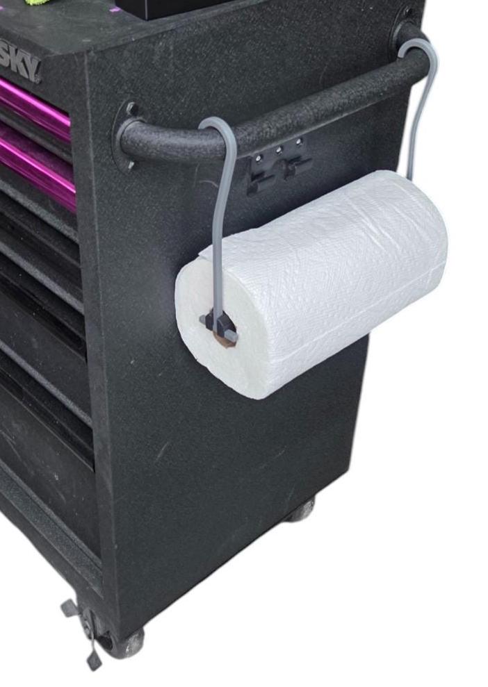 Toolbox Hanging Paper Towel Holder Clips Onto Round Handles Shop or Garage Organizer clip directly onto the round handles found