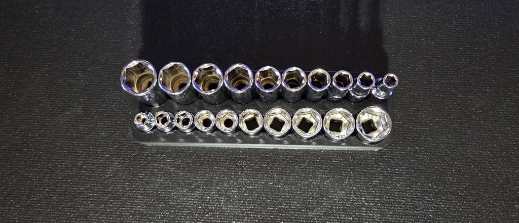 Socket Holder for Quinn Metric Socket Sets Shallow Deep Set Tray metric chrome sockets holding both the shallow and deep sets in
