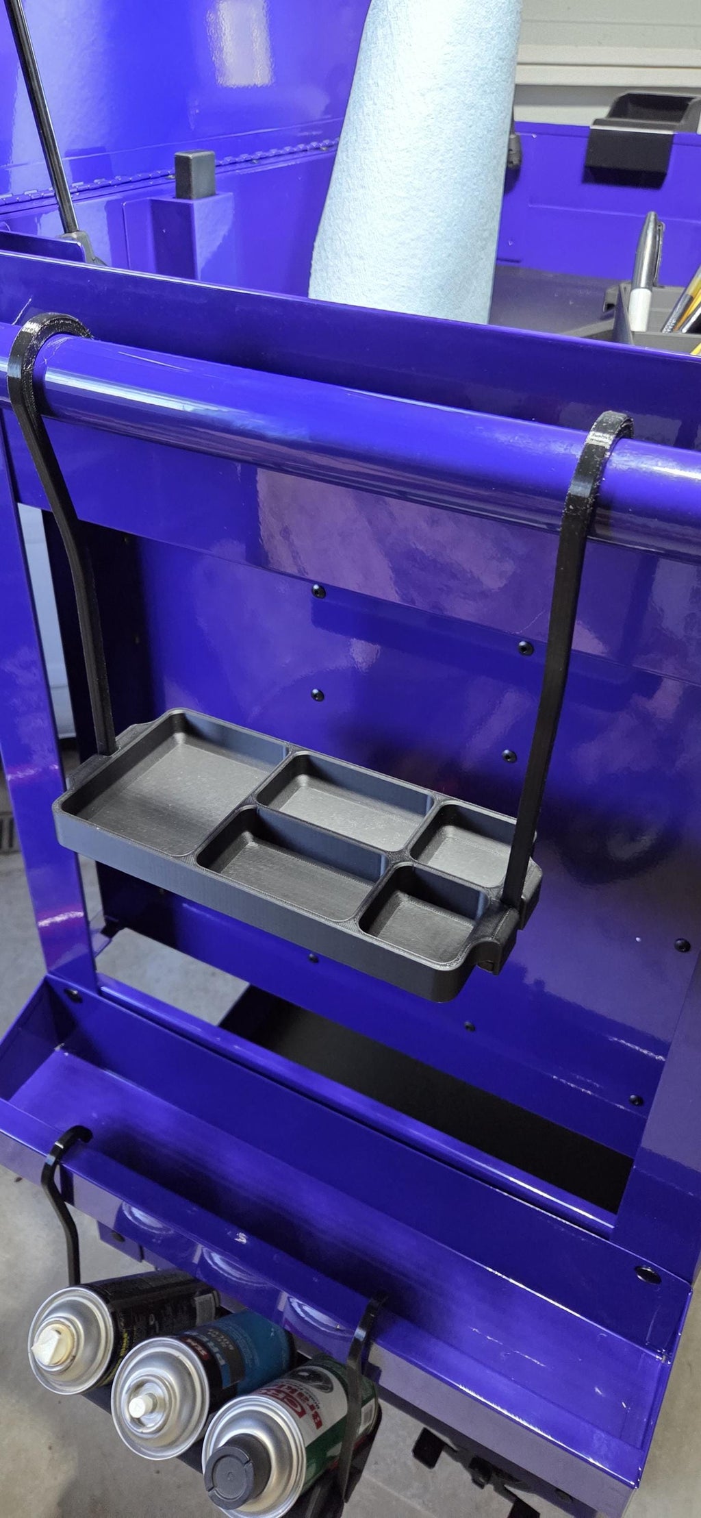 Toolbox Hanging Organizer Tray Modular ClipOn System with Divided Compartments System and uses the same strong Black PETG hooks