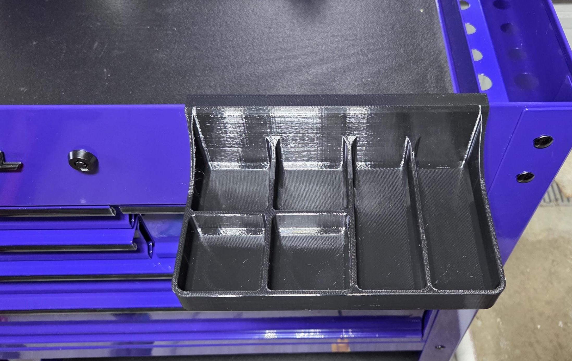 Tool Cart Hardware Tray | 6 Slot Organizer Clips to Toolbox Edge | Black PETG