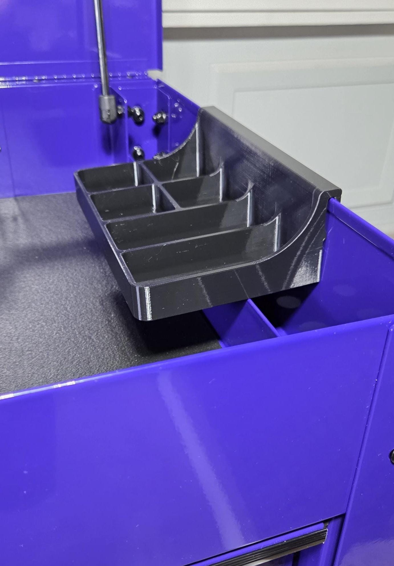 Tool Cart Hardware Tray | 6 Slot Organizer Clips to Toolbox Edge | Black PETG