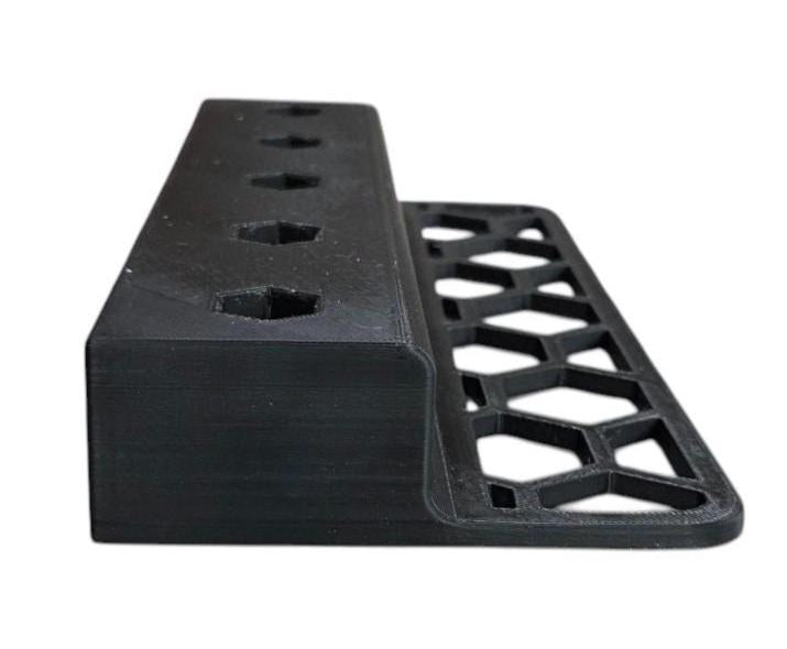 Air Tool Holder Vertical Drawer Organizer for Toolbox Black PLA indexes into a hex slot in the stand holding it securely in place