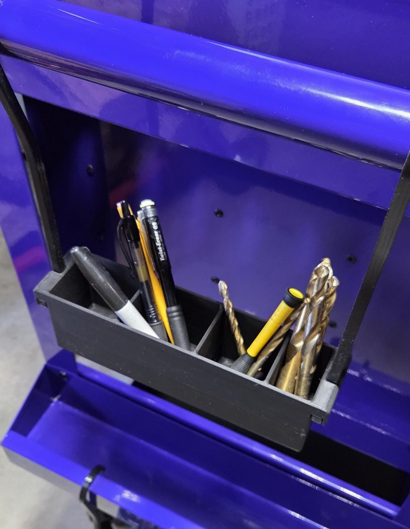 Toolbox Hanging SemiDeep Organizer Modular ClipOn Tray for Picks Pens and Drill Bits uses the same durable Black PETG hooks as