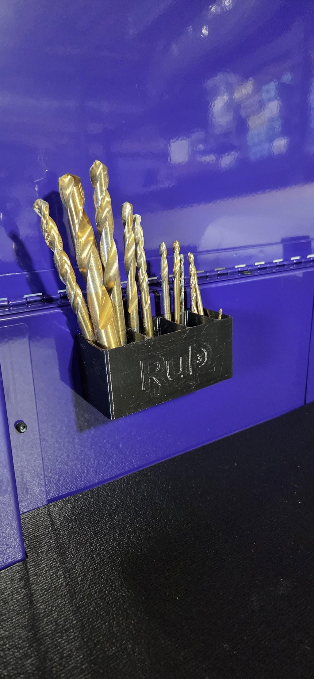 Tool Cart Drill Bit Holder Slot Toolbox Edge Clip Black PETG Keep drill bits organized and within reach This D printed drill bit