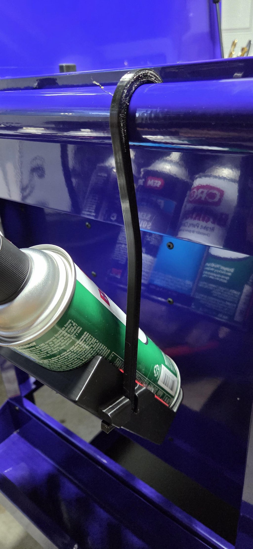 Toolbox Hanging Can Holder Fits Common Round Tool Cart Handles Can Organizer D printed hanging can holder is designed to clip