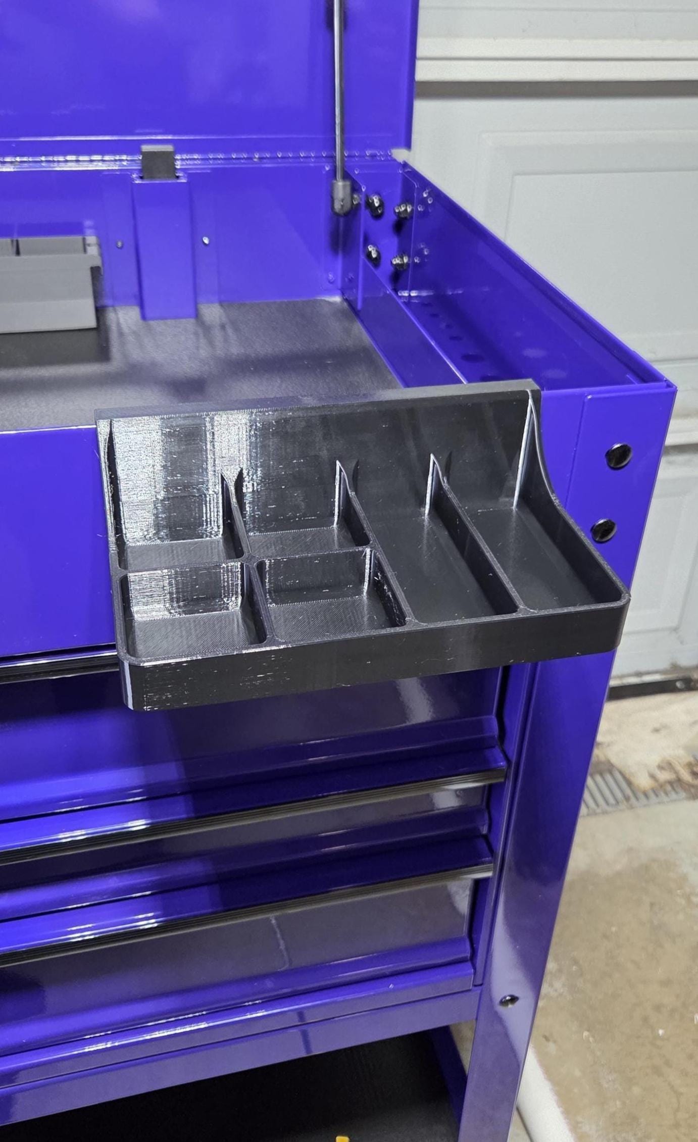 Tool Cart Hardware Tray | 6 Slot Organizer Clips to Toolbox Edge | Black PETG