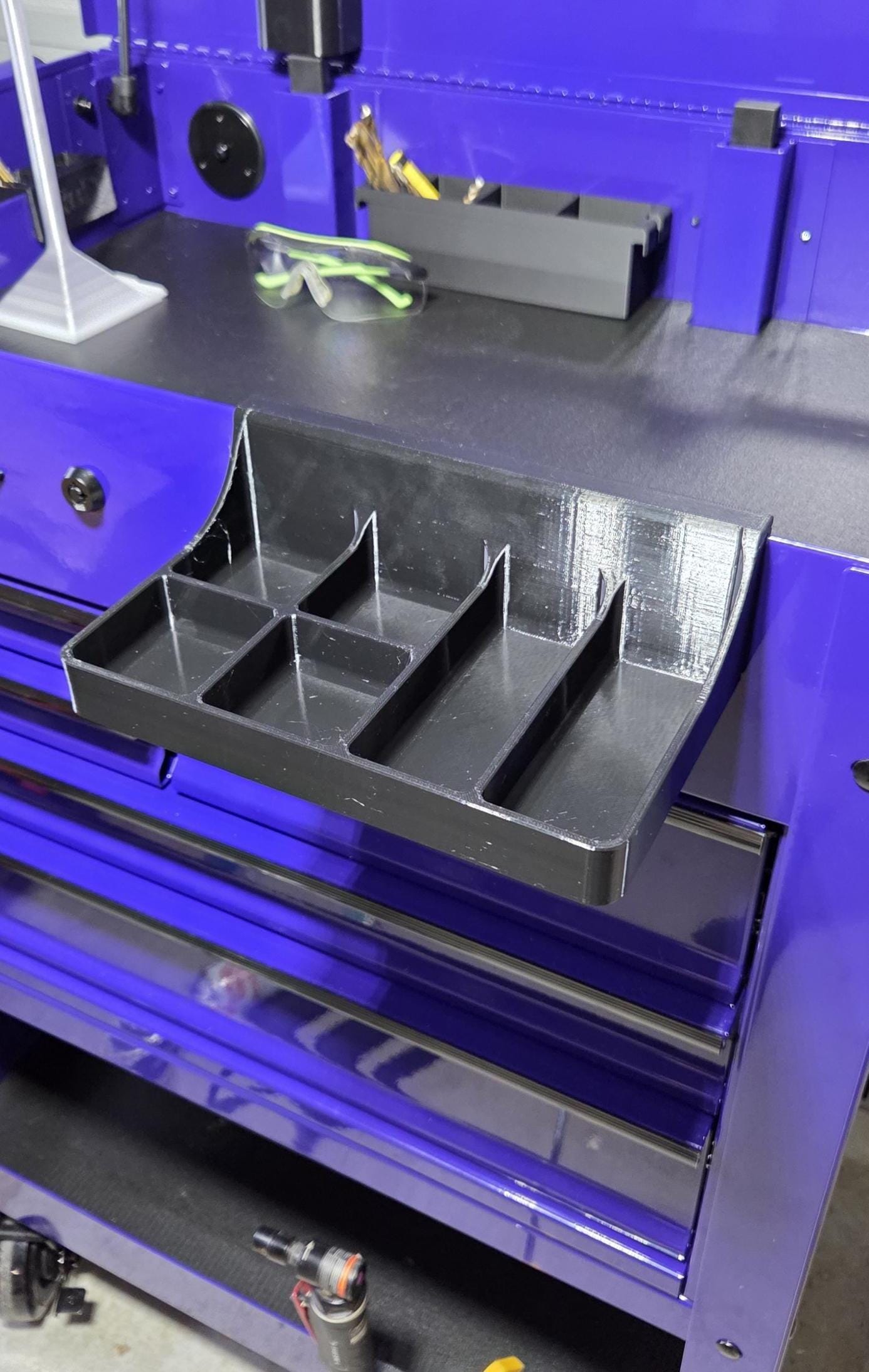 Tool Cart Hardware Tray | 6 Slot Organizer Clips to Toolbox Edge | Black PETG
